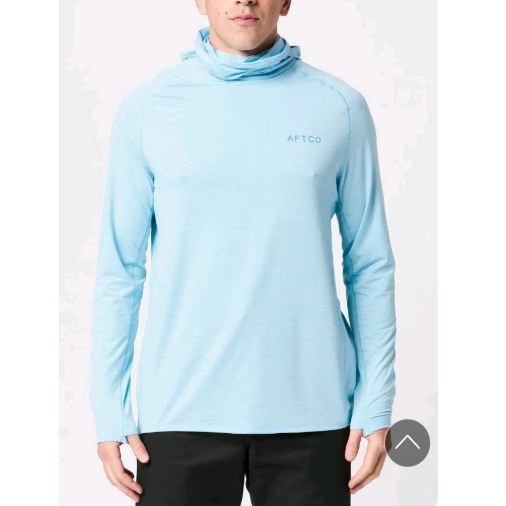 Aftco Adapt Sunmask Phase Change Hoodie Mens L Airy Blue Heather Lightweight UPF